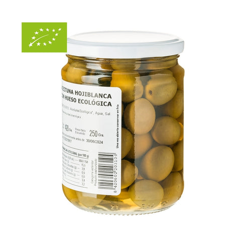 Bio Grüne Hojiblanca Oliven mit Kern 420g